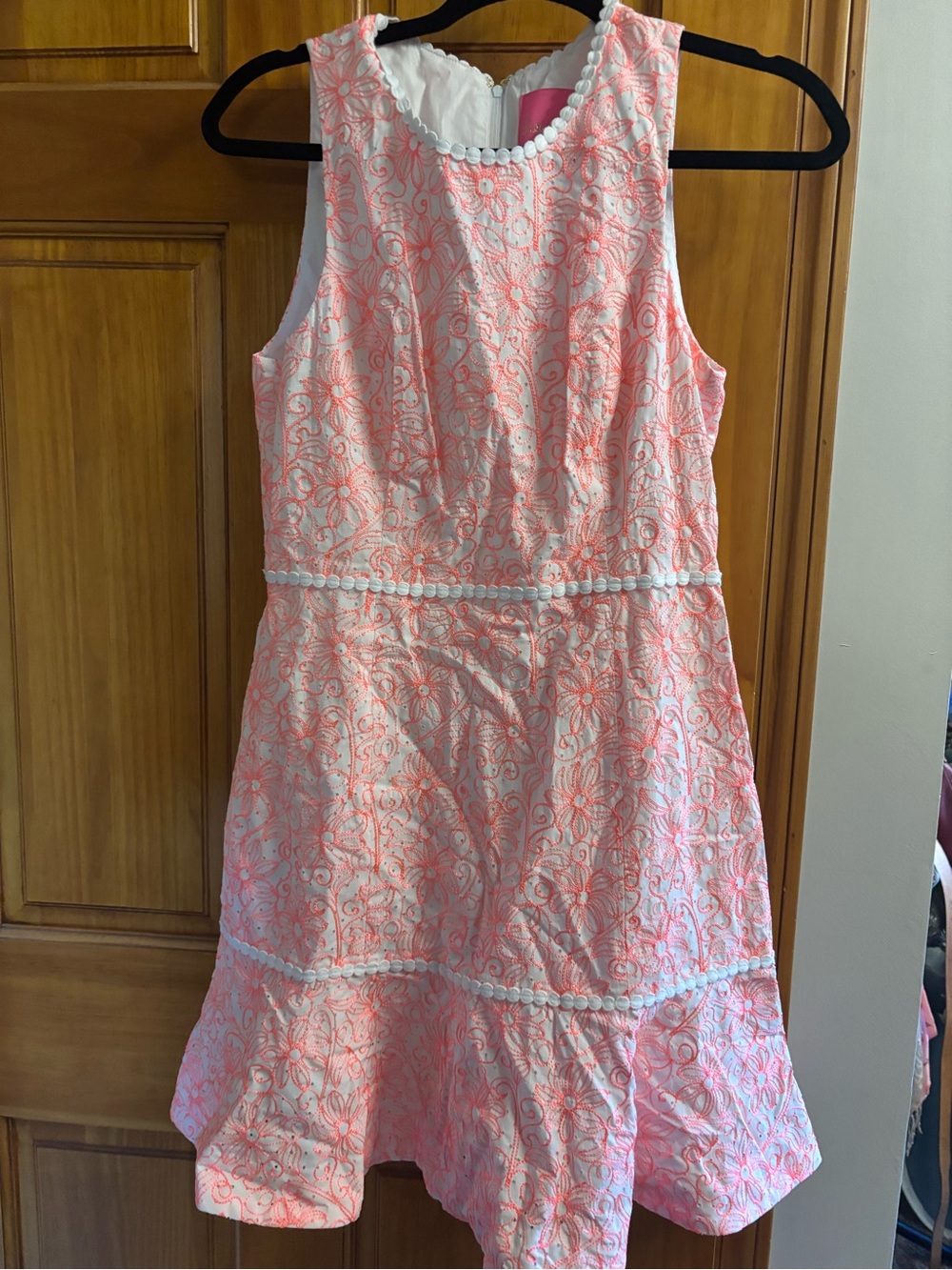 Lilly Pulitzer Pink Floral Lace Dress with White Pearl Trim